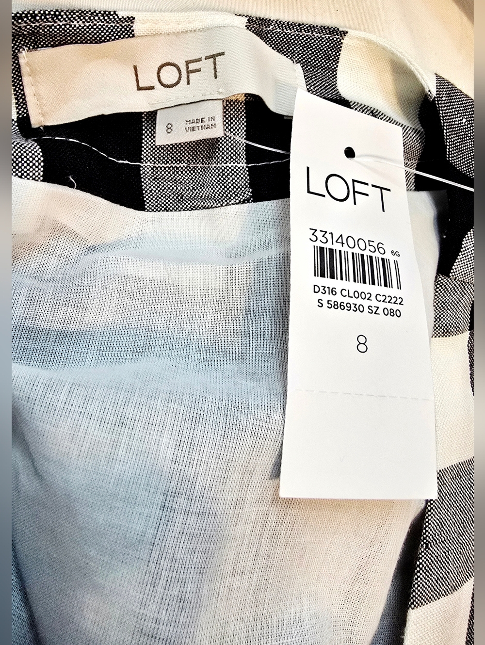 LOFT Black White Gingham Dress Teacher Linen Blend Cottagecore Coastal Preppy - Picture 11 of 12